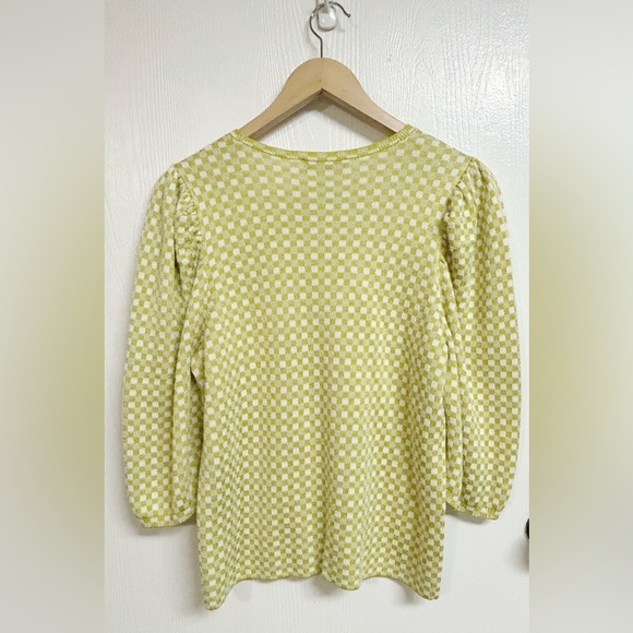 Ann Taylor Sweater Top Chartreuse Green Check Luxe Puff Sleeve Size M - Picture 4 of 6